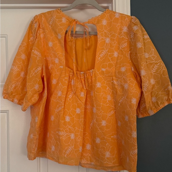 LOFT Orange Floral Embroidered Blouse - Picture 2 of 3